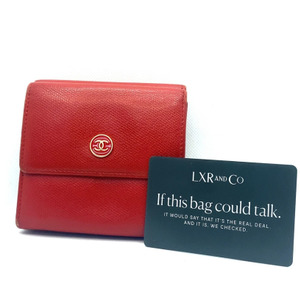 CHANEL Red Caviar Leather CC Logo Sevruga Caviar Wallet