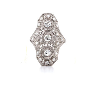 14k White Gold & Platinum Diamond Filigree Vintage Ring