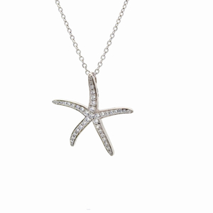 Alamea 445-11-01, 925 Sterling Silver Pave Starfish Pendant 18" Chain 
