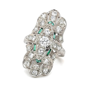 Antique Diamond and Emerald Iridium Platinum Ring Size 5.75