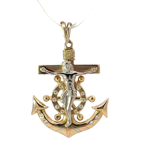 14k Tri Color Gold CZ Anchor Jesus Pendant