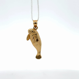 14k Yellow Gold DZ Sealife Manatee Pendant Charm 