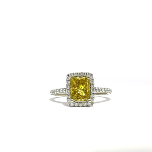  14k White Gold Canary Yellow Diamond Halo Engagement Ring Size 5.75