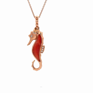 Kabana 14K Rose Gold Sea Life Collection Seahorse Inlay Pendant Necklace 
