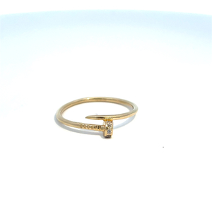  14k Nail CZ Cross Over Ring Size 6.75