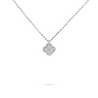 VAN CLEEF & ARPELS 18k White Gold Diamond Sweet Alhambra Pendant Necklace