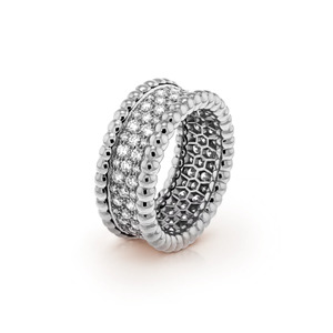 Van Cleef Perlée 3 Rows Diamonds Ring Size 53