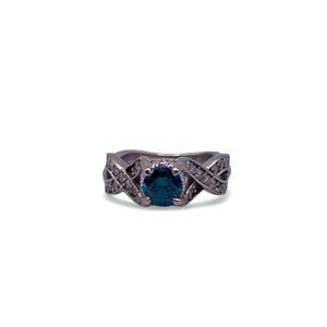Jagi 14K White Gold Ladies Ring – Greenish-Blue Diamond Center –1.15 cttw