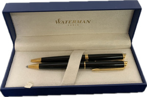 Waterman Black & Gold Set of Two Ballpoint Pens - Pre-Owned - Blue Case Included