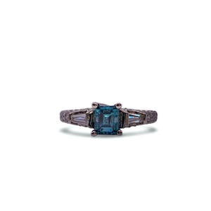 Jagi 18K White Gold Ladies Ring – Fancy Blue Emerald Cut Diamond - 1.52 cttw