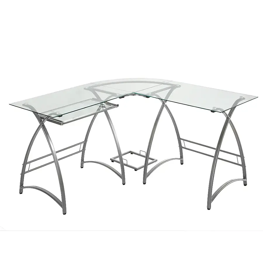 Alexa L-Shaped Glass Computer Desk – Silver – New – Local Pickup Only