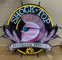 Shock Top Belgian White Beer Neon Light Sign - Used, Slightly Faded - 27" x 25"