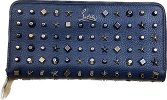 Authentic Christian Louboutin Studded Bifold Navy F3w13 Wallet - Used (9262426)
