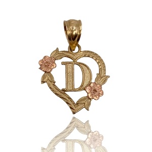  14kt Two-Tone Gold “D” Heart Charm with Flower Design – 0.76 dwt (1.18 g)