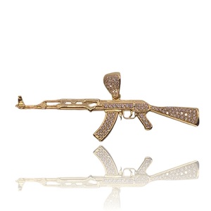  14KT Yellow Gold AK-47 Charm – Non-Diamond with Pavé-Style Decorative Accents