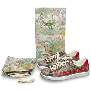 Authentic Gucci ID 'Tiger Patch' Sneakers – Brown Canvas – Size 9 – New