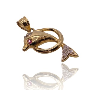  2.10 DWT (3.27 Grams) 14KT Yellow Gold Dolphin Jumping Through Hoop Charm 