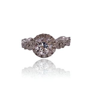  2.65 dwt 18kt White Gold Ladies Ring Setting – Round CZ , Halo Design, Natural 