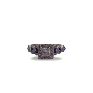 14K White Gold Ring – Jagi – Diamond & Blue Sapphire Halo – 0.93 cttw