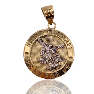  1.93 DWT (3.00g) 14KT Two-Tone Gold Charm – Round Saint Michael Pendant