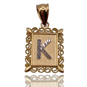  1.22 DWT (1.90g) 14KT Yellow Gold Charm – “K” Initial in Picture Frame Border  