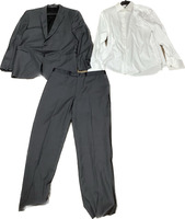 Vera Wang Full Suit Bundle - Black Blazer Size 46, White Shirt 16.5, Dress Pants