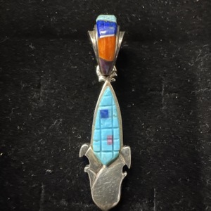Sterling Silver Corn Pendant Turquoise Inlay TSF Stamped