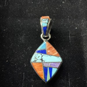  Sterling Silver Multi Stone Inlay Charm