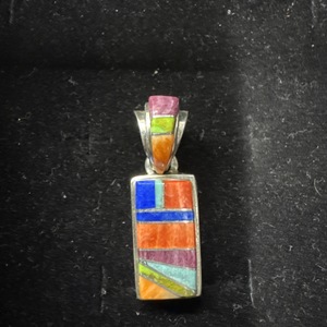 Touch of Santa Fe Sterling Silver Multi Stone Mosaic Inlay Charm