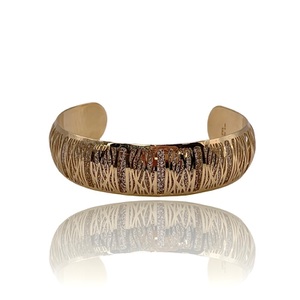 7.43 dwt 14kt Two-Tone Gold Bracelet Cuff –3D Filigree w/ White Gold Diamond-Cut