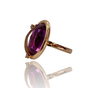  Size 6 – Resizing Available –  14KT Yellow Gold Ring – Large Oval Purple Stone 