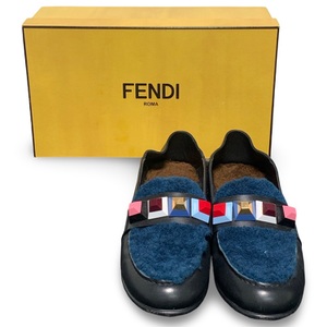Fendi Rome Size 38 / 7.5W Rainbow Studded Shearing & Leather Loafers with Box