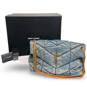 YSL Saint Laurent Puffer Small Shoulder Bag – Denim with Gold-Tone Strap 