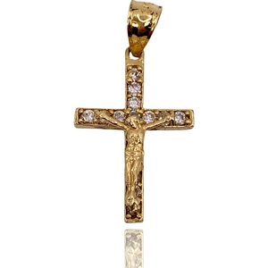  14kt Yellow Gold Religious Crucifix Charm with Non-Diamonds – 1.48 dwt (2.30 g)