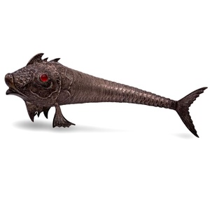 Articulated Silver-Plated Fish Figurine with Red Eyes