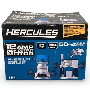 Hercules HE041 12 Amp 2-1/4 HP Variable Speed Fixed/Plunge Base Router Kit – Nob