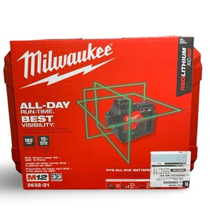Milwaukee 3632-21 M12 Green 360° 3-Plane Laser Level Kit – New