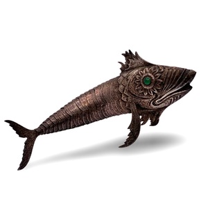 Articulated Silver-Plated Fish Figurine with Green Eyes