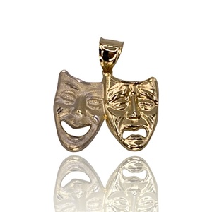  10KT (3.55 DWT / 5.52g) – Two-Tone Gold Charm – “Smile Now, Cry Later” Mask Des