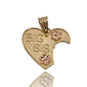  14KT (0.73 DWT / 1.13g) – Yellow Gold Charm – Heart “Big Sis”