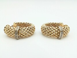 14k Mesh Hoop Earrings With Small Diamonds 