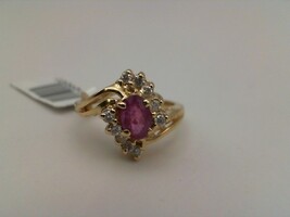 14k Ladies Diamond & Ruby Cluster Ring 