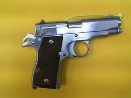 VINTAGE IVER JOHNSON'S PONY STAINLESS STEEL .380 PISTOL WITH 1 6 ROUND MAGAZINE