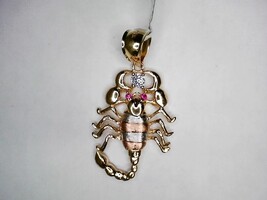 14Kt Y/G W/G R/G Scorpion Pendant W/ Red & CZ Stones