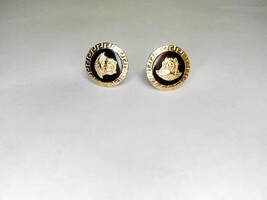  14Kt Y/G Stud Versace Black Stone Earrings 