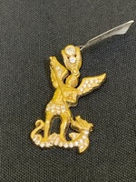 10kt Y/G Pendant 4.20 DWT - St Micheal Archangel with cz round white stones