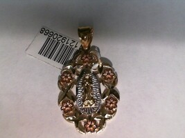 14Kt Y/G W/G R/G Guadalupe Virgin Religious Pendant W/ Flower Designs