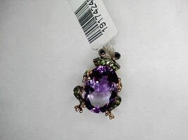 14Kt Y/G Frog Animal Pendant W/ Colored Stones