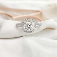 18k White Gold Double Halo Engagement Ring 