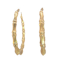 14kt Yellow Gold Bamboo Style Hoop Earrings